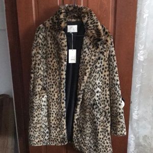 Leopard print faux fur coat